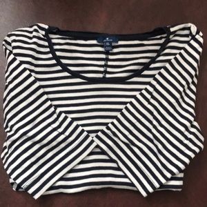 Navy blue/white striped tee with little longer sleeves than short sleeve!
